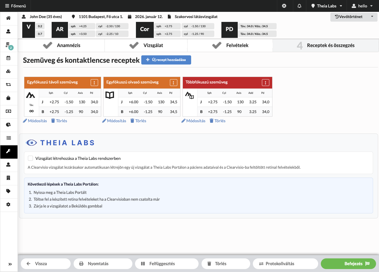Clearvis.io felület a Theia Labs integrációval